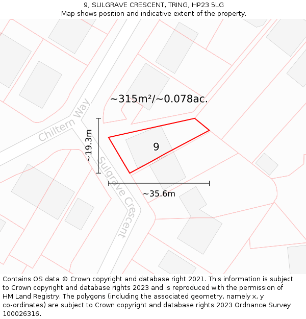 9, SULGRAVE CRESCENT, TRING, HP23 5LG: Plot and title map