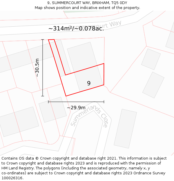 9, SUMMERCOURT WAY, BRIXHAM, TQ5 0DY: Plot and title map