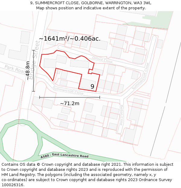 9, SUMMERCROFT CLOSE, GOLBORNE, WARRINGTON, WA3 3WL: Plot and title map
