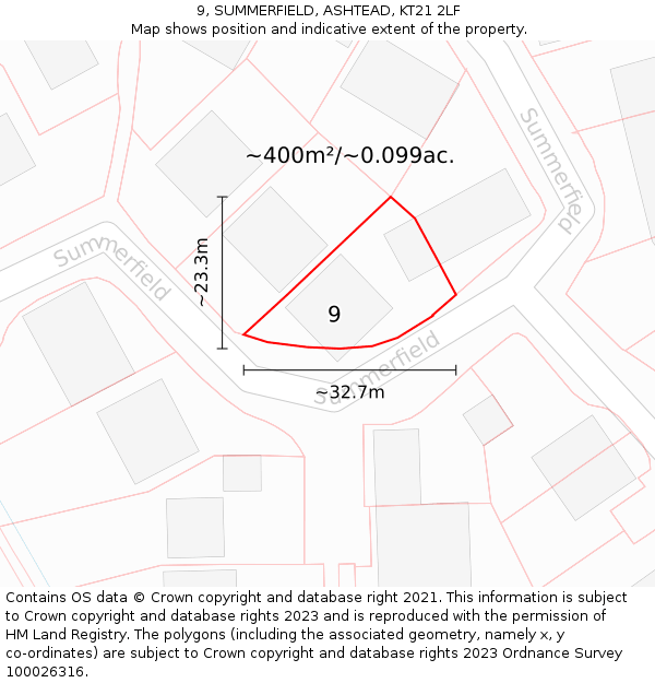 9, SUMMERFIELD, ASHTEAD, KT21 2LF: Plot and title map