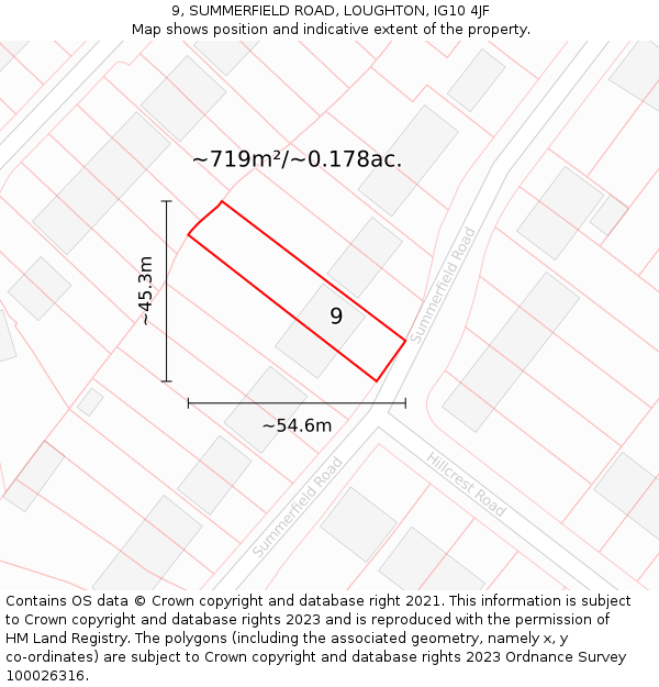 9, SUMMERFIELD ROAD, LOUGHTON, IG10 4JF: Plot and title map