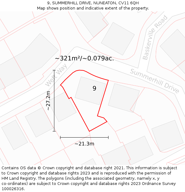 9, SUMMERHILL DRIVE, NUNEATON, CV11 6QH: Plot and title map