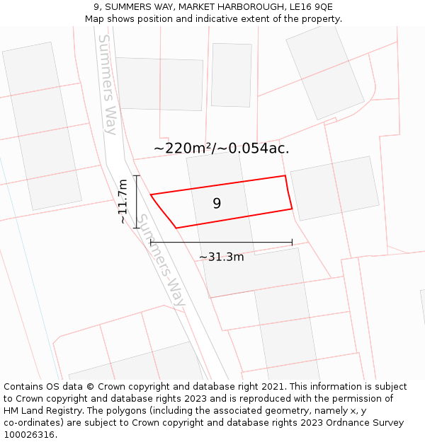 9, SUMMERS WAY, MARKET HARBOROUGH, LE16 9QE: Plot and title map