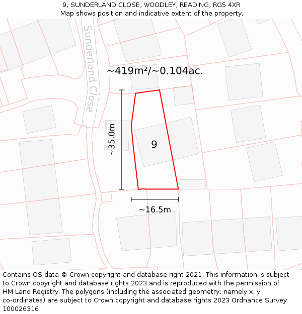 9, SUNDERLAND CLOSE, WOODLEY, READING, RG5 4XR: Plot and title map