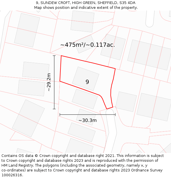 9, SUNDEW CROFT, HIGH GREEN, SHEFFIELD, S35 4DA: Plot and title map