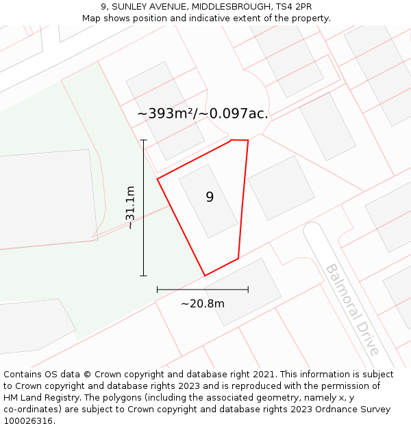 9, SUNLEY AVENUE, MIDDLESBROUGH, TS4 2PR: Plot and title map