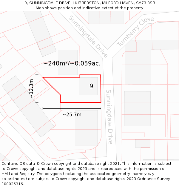 9, SUNNINGDALE DRIVE, HUBBERSTON, MILFORD HAVEN, SA73 3SB: Plot and title map