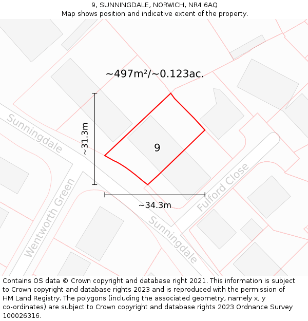 9, SUNNINGDALE, NORWICH, NR4 6AQ: Plot and title map