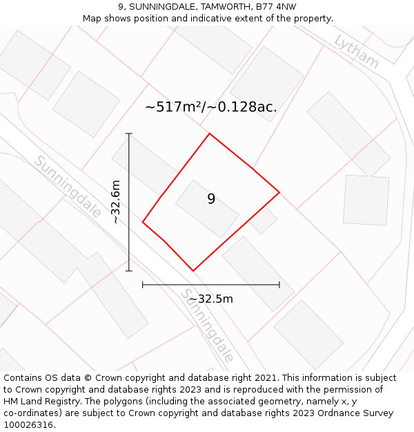9, SUNNINGDALE, TAMWORTH, B77 4NW: Plot and title map