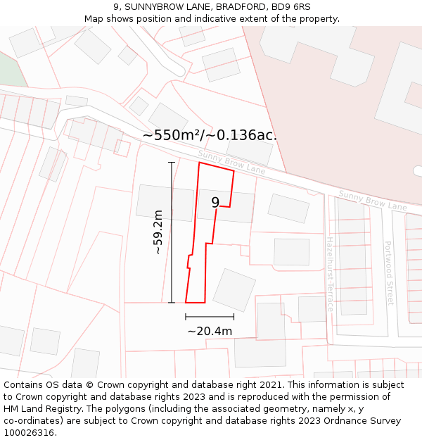 9, SUNNYBROW LANE, BRADFORD, BD9 6RS: Plot and title map