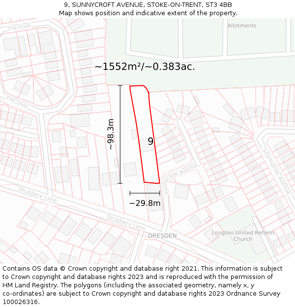 9, SUNNYCROFT AVENUE, STOKE-ON-TRENT, ST3 4BB: Plot and title map