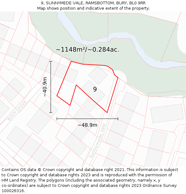 9, SUNNYMEDE VALE, RAMSBOTTOM, BURY, BL0 9RR: Plot and title map