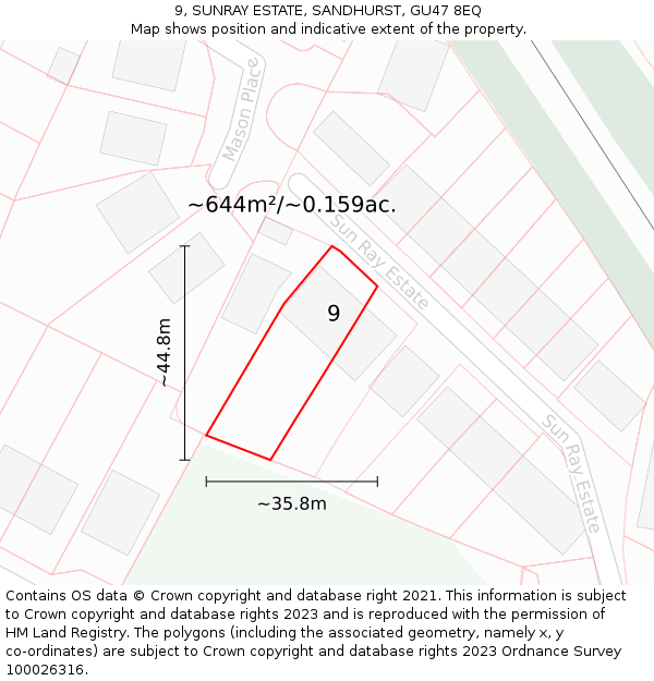 9, SUNRAY ESTATE, SANDHURST, GU47 8EQ: Plot and title map