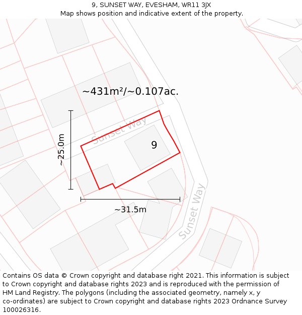 9, SUNSET WAY, EVESHAM, WR11 3JX: Plot and title map