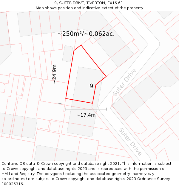 9, SUTER DRIVE, TIVERTON, EX16 6FH: Plot and title map