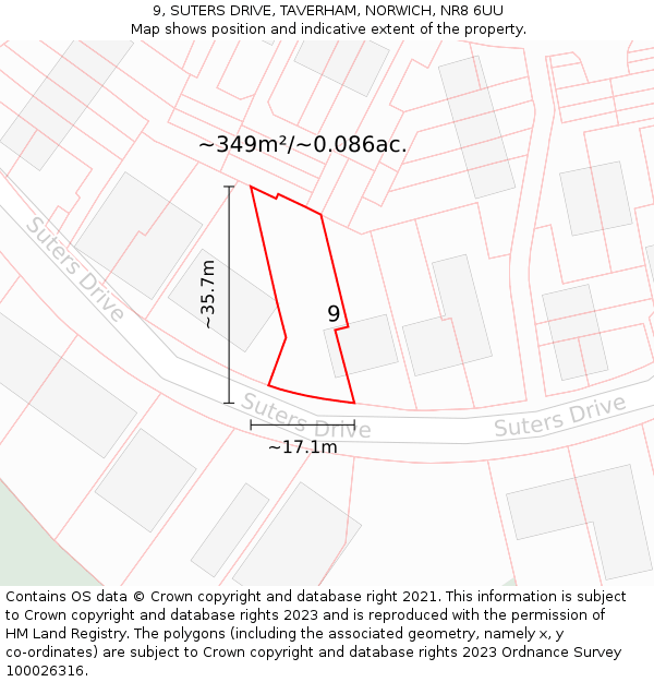 9, SUTERS DRIVE, TAVERHAM, NORWICH, NR8 6UU: Plot and title map