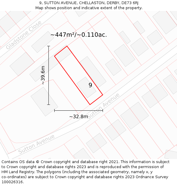 9, SUTTON AVENUE, CHELLASTON, DERBY, DE73 6RJ: Plot and title map