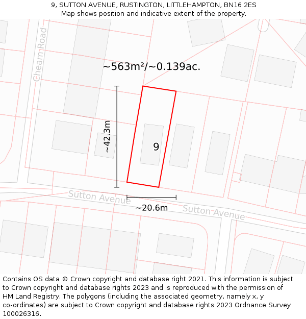 9, SUTTON AVENUE, RUSTINGTON, LITTLEHAMPTON, BN16 2ES: Plot and title map