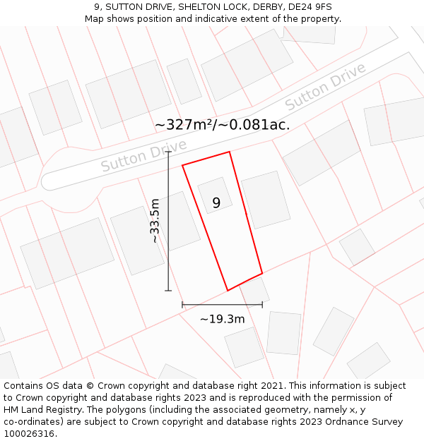 9, SUTTON DRIVE, SHELTON LOCK, DERBY, DE24 9FS: Plot and title map