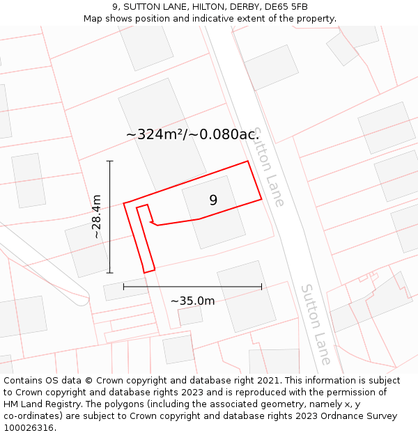 9, SUTTON LANE, HILTON, DERBY, DE65 5FB: Plot and title map