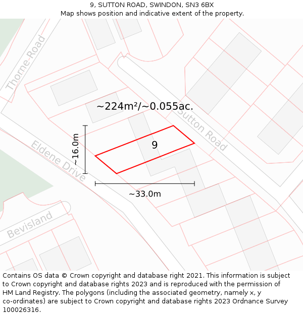 9, SUTTON ROAD, SWINDON, SN3 6BX: Plot and title map