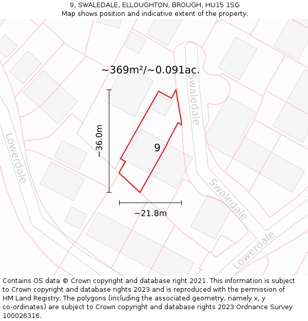 9, SWALEDALE, ELLOUGHTON, BROUGH, HU15 1SG: Plot and title map