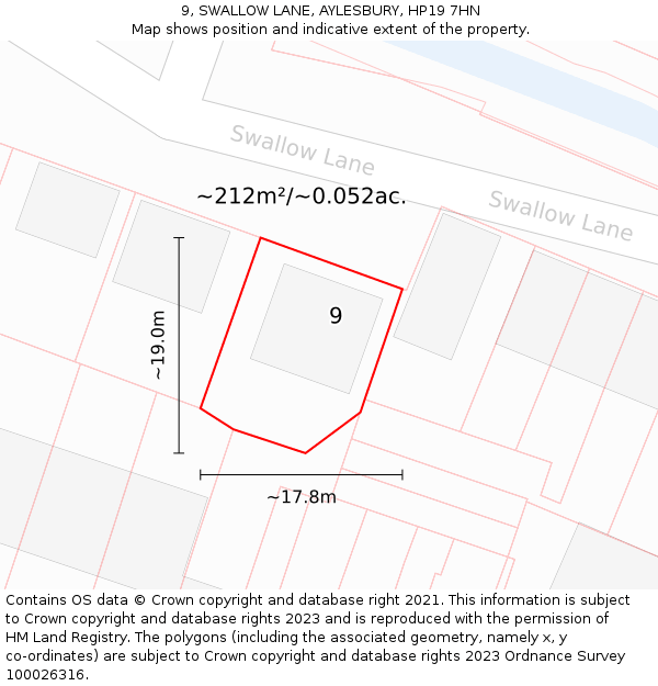 9, SWALLOW LANE, AYLESBURY, HP19 7HN: Plot and title map