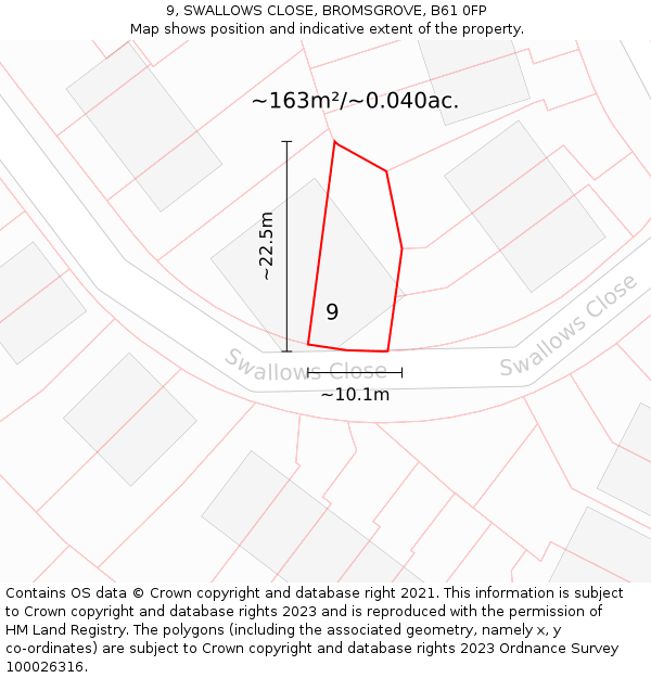 9, SWALLOWS CLOSE, BROMSGROVE, B61 0FP: Plot and title map