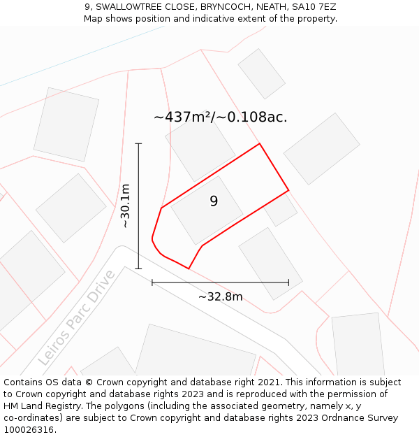 9, SWALLOWTREE CLOSE, BRYNCOCH, NEATH, SA10 7EZ: Plot and title map