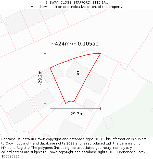 9, SWAN CLOSE, STAFFORD, ST16 1AU: Plot and title map