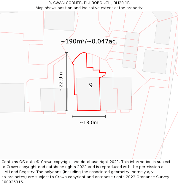 9, SWAN CORNER, PULBOROUGH, RH20 1RJ: Plot and title map
