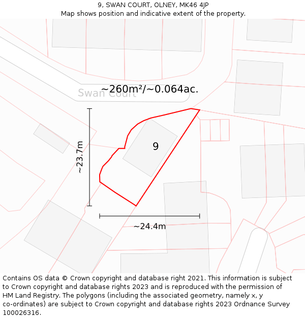 9, SWAN COURT, OLNEY, MK46 4JP: Plot and title map