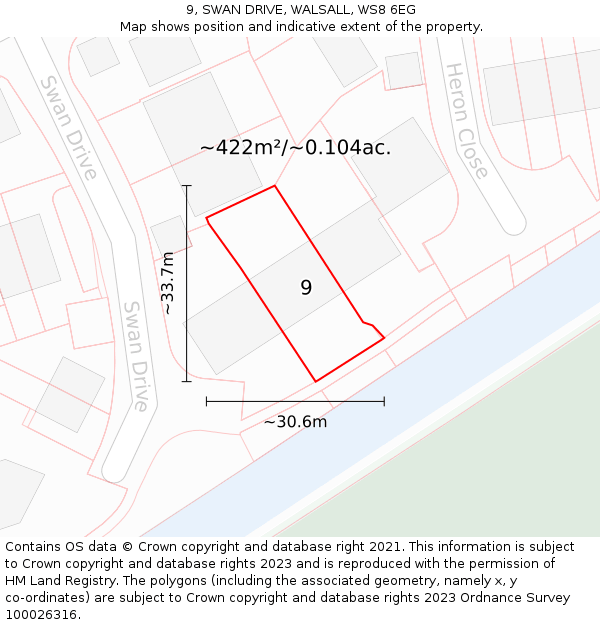 9, SWAN DRIVE, WALSALL, WS8 6EG: Plot and title map