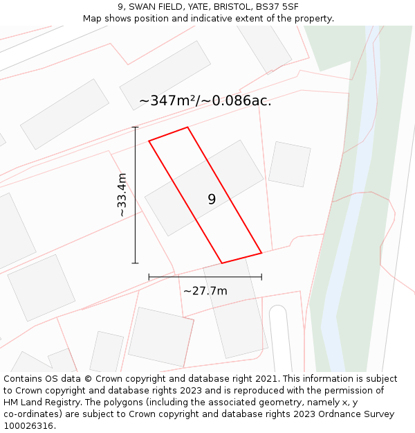 9, SWAN FIELD, YATE, BRISTOL, BS37 5SF: Plot and title map