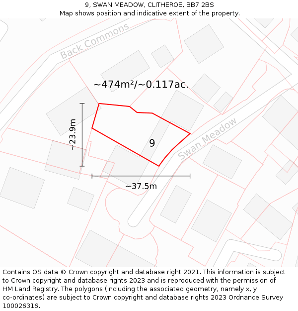 9, SWAN MEADOW, CLITHEROE, BB7 2BS: Plot and title map