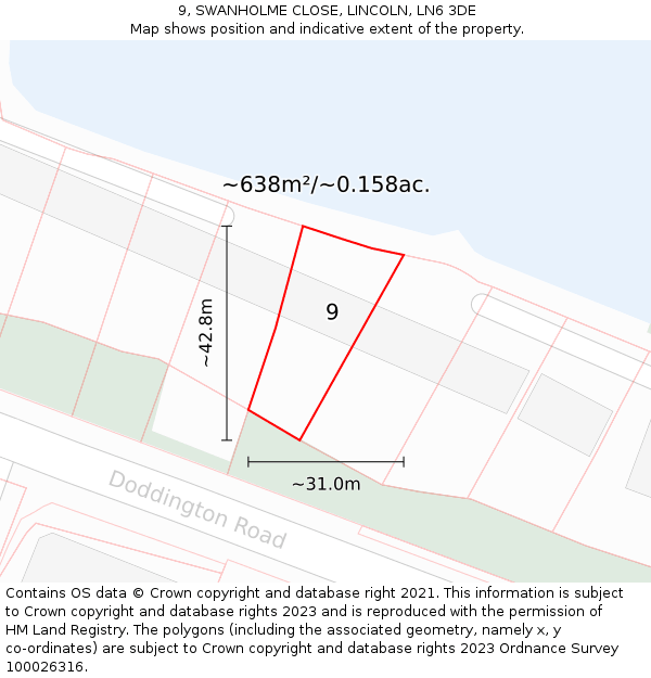 9, SWANHOLME CLOSE, LINCOLN, LN6 3DE: Plot and title map