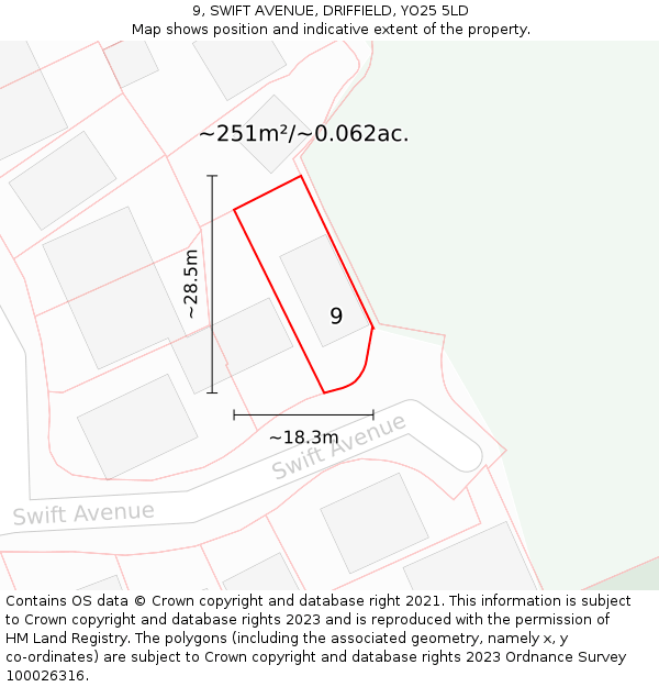 9, SWIFT AVENUE, DRIFFIELD, YO25 5LD: Plot and title map
