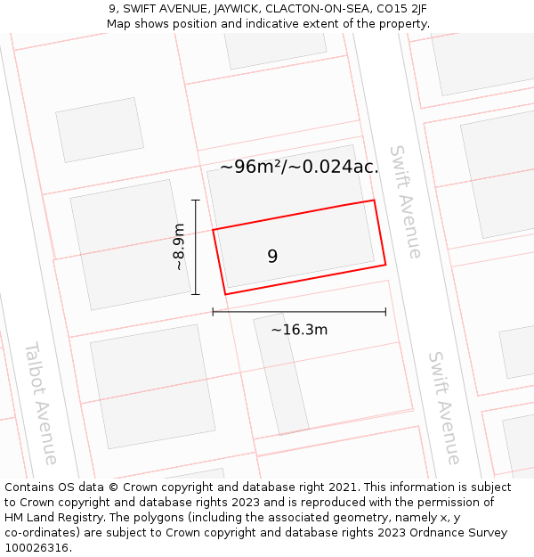 9, SWIFT AVENUE, JAYWICK, CLACTON-ON-SEA, CO15 2JF: Plot and title map