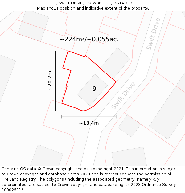 9, SWIFT DRIVE, TROWBRIDGE, BA14 7FR: Plot and title map
