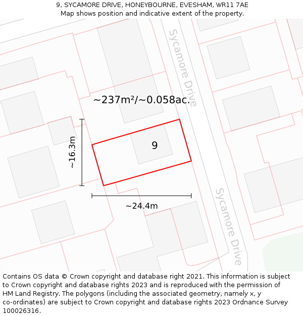 9, SYCAMORE DRIVE, HONEYBOURNE, EVESHAM, WR11 7AE: Plot and title map