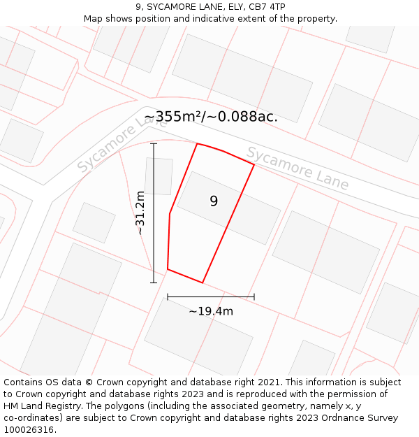 9, SYCAMORE LANE, ELY, CB7 4TP: Plot and title map