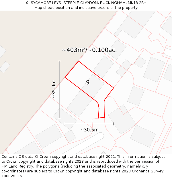 9, SYCAMORE LEYS, STEEPLE CLAYDON, BUCKINGHAM, MK18 2RH: Plot and title map