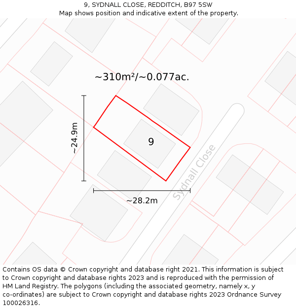 9, SYDNALL CLOSE, REDDITCH, B97 5SW: Plot and title map