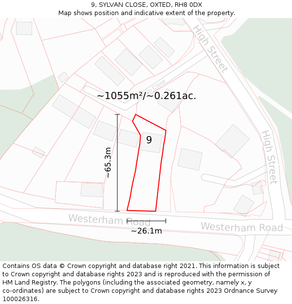 9, SYLVAN CLOSE, OXTED, RH8 0DX: Plot and title map