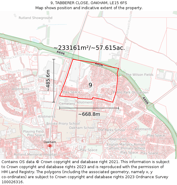 9, TABBERER CLOSE, OAKHAM, LE15 6FS: Plot and title map