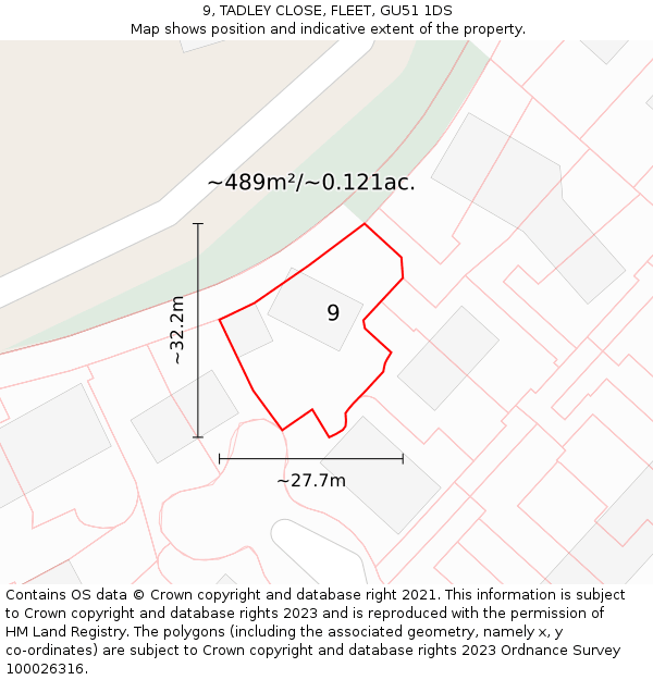 9, TADLEY CLOSE, FLEET, GU51 1DS: Plot and title map