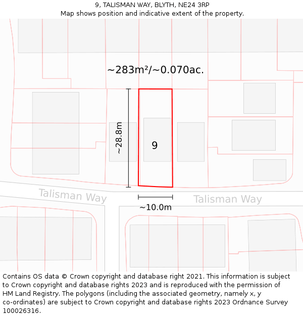 9, TALISMAN WAY, BLYTH, NE24 3RP: Plot and title map