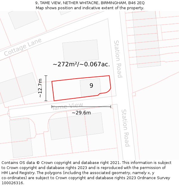 9, TAME VIEW, NETHER WHITACRE, BIRMINGHAM, B46 2EQ: Plot and title map