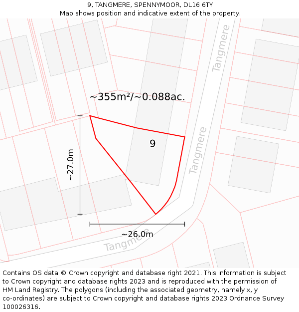 9, TANGMERE, SPENNYMOOR, DL16 6TY: Plot and title map