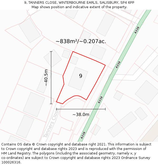 9, TANNERS CLOSE, WINTERBOURNE EARLS, SALISBURY, SP4 6PP: Plot and title map